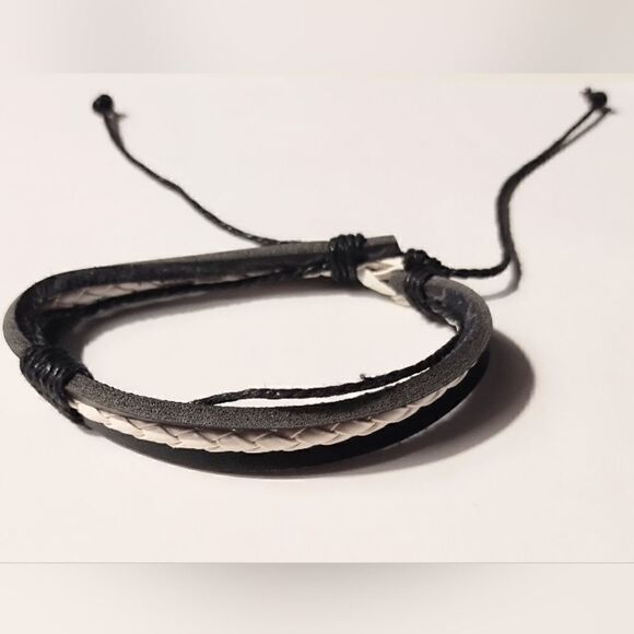 Men's bracelet leather braided rope new d44 - Picture 1 of 1